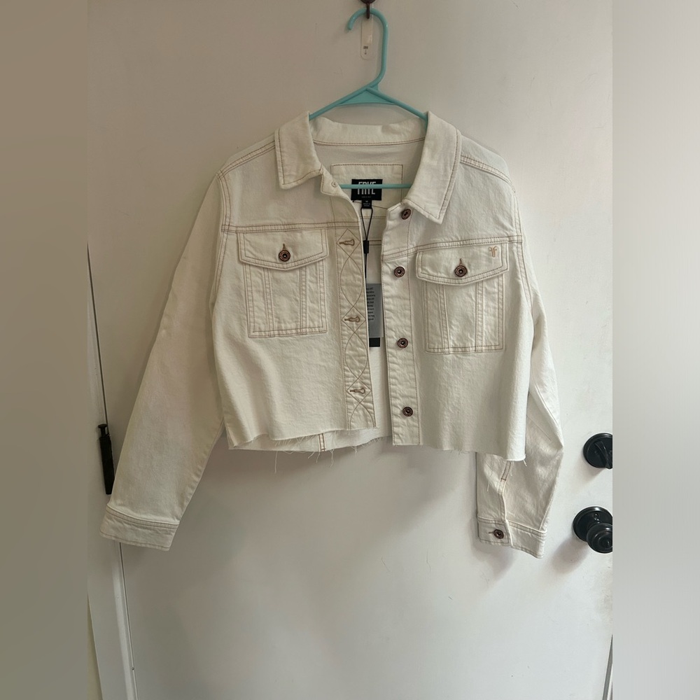 Frye white raw hem cropped denim jacket size Medium new with tags